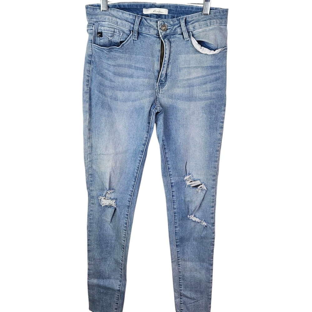 KanCan Distressed Skinny Jeans Ripped Knee Medium Wash Denim Size 9/28